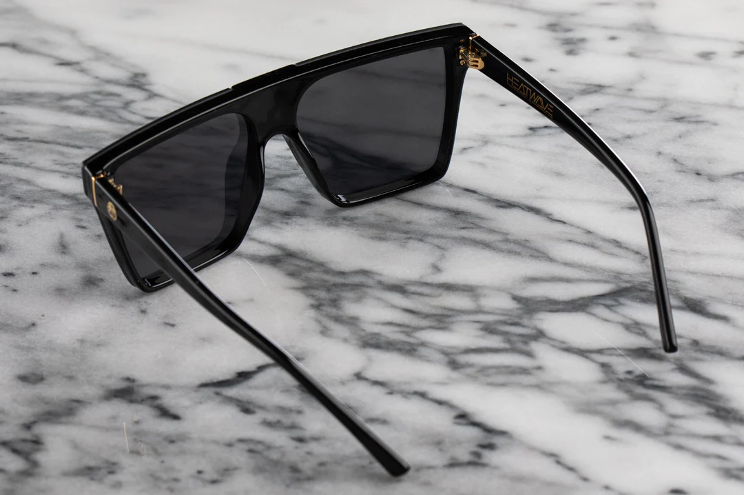 Heat Wave Visual Quatro Sunglasses in Black/Gold Metal w/ Gold Rush Lens, Customs